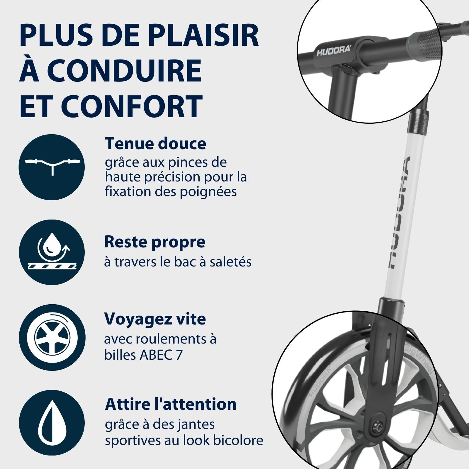HUDORA BigWheel 205 Advanced Scooter - Trottinette Confortable en Aluminium pour jusqu'à 100kg - Réglable en Hauteur & Pliable - pour Enfants/Adolescents & Adultes