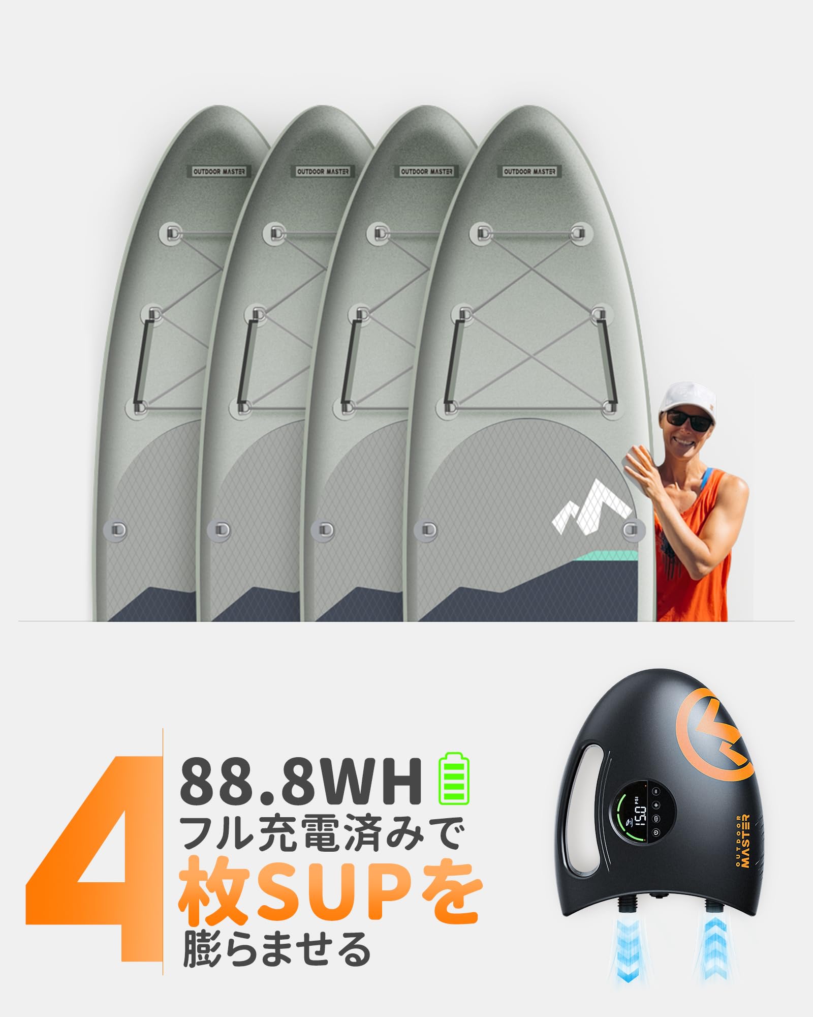 Amazon.co.jp: OUTDOORMASTER 電動エアーポンプ 大容量【88Wh内蔵