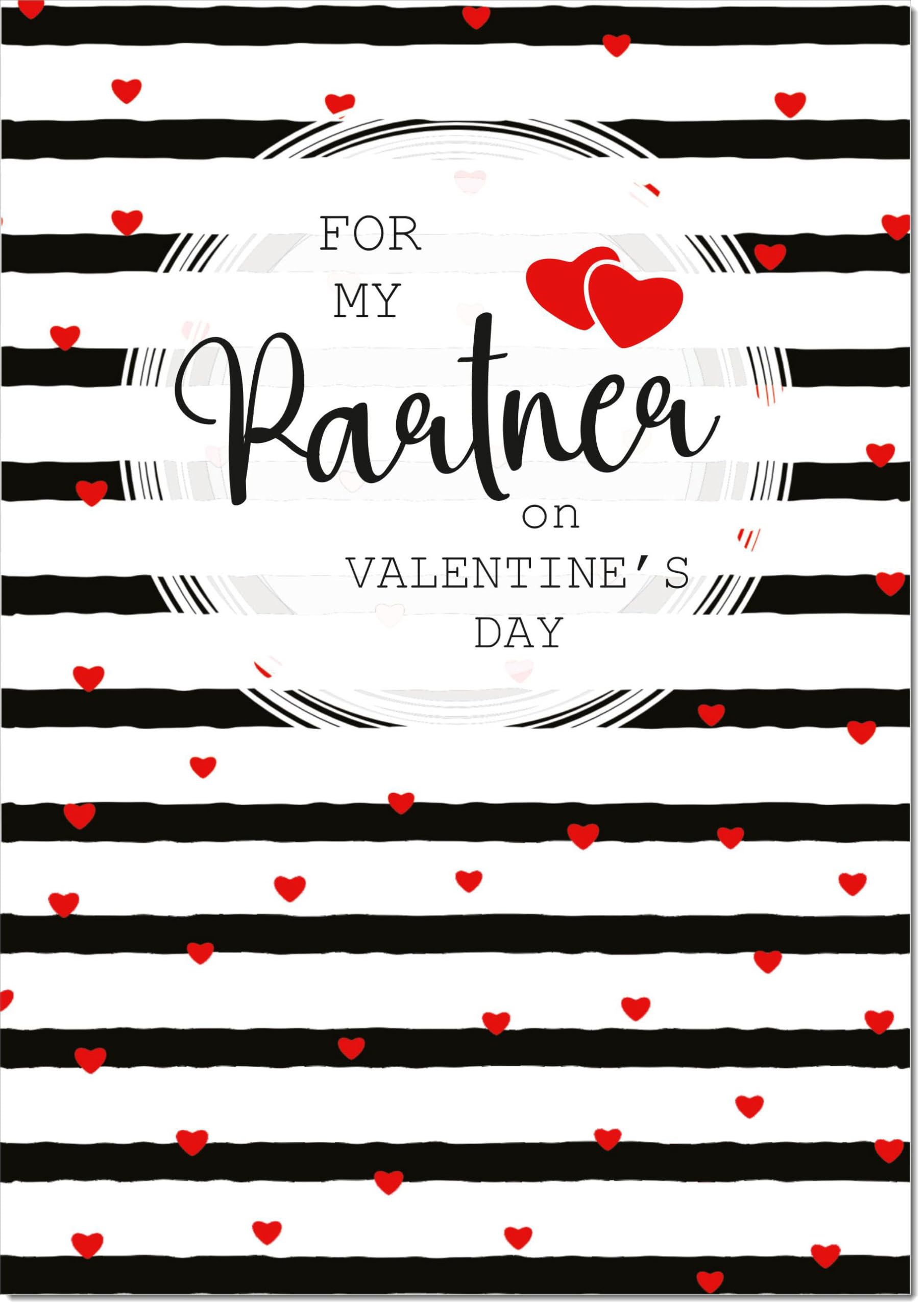 doodlecards Partner Valentine's Day Card Love Hearts and Stripes Large A4 Size with Plain Envelope