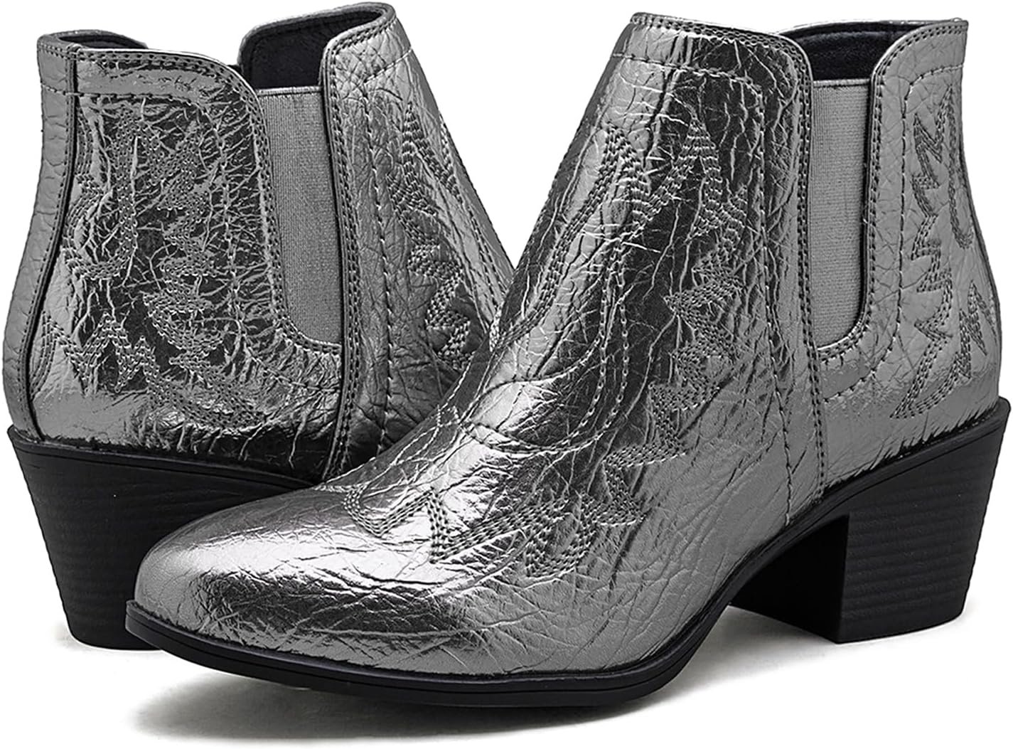 GLOBALWIN Women's Cowgirl boots Western Short Ankle Pull On Comfortable Cowboy Boots For Women Low Heel