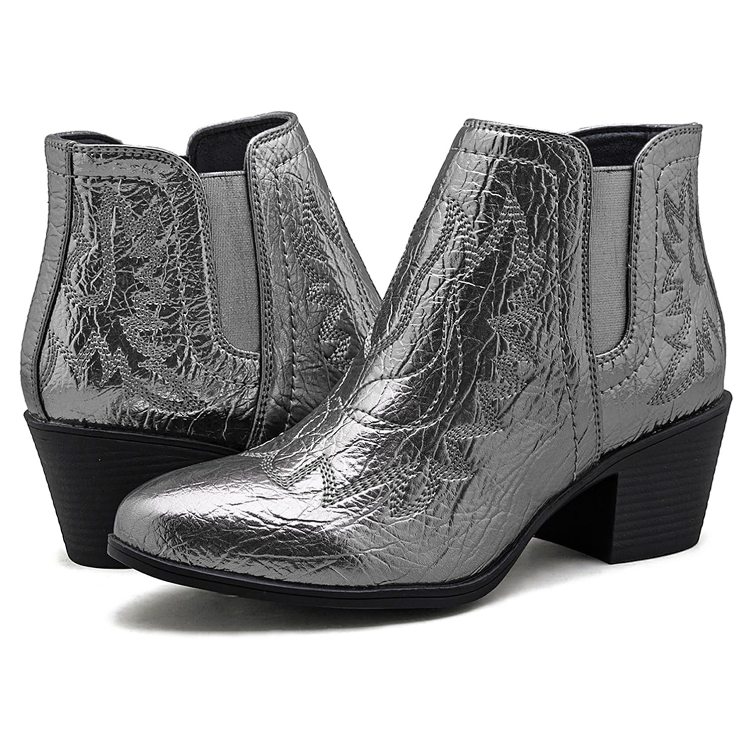 GLOBALWIN Women's Cowgirl boots Western Short Ankle Pull On Comfortable Cowboy Boots For Women Low Heel