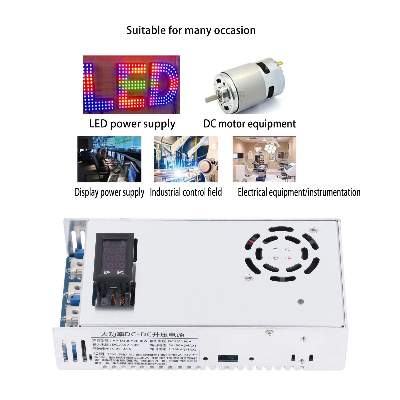 SIXRUN DC-Schaltnetzteil, Step-Up-Boost-Schaltnetzteil 10,5 V Bis 60 V Eingang 15 Bis 80 Ausgang 2000 W 100 A mit Schutz für 3D-Druckermotor-Laborgeräte