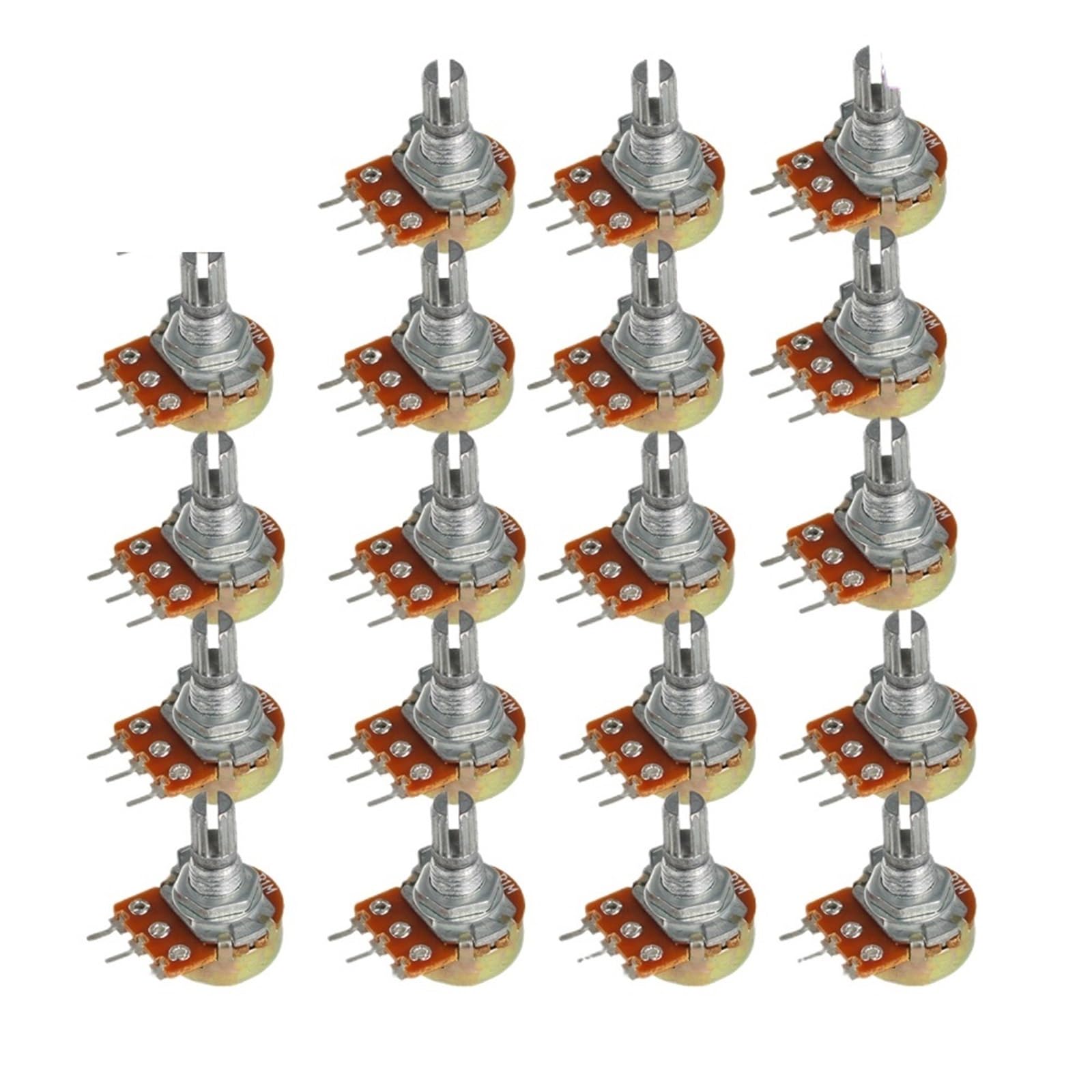 20 potenciómetros lineales WH148 de 15 mm y 3 pines con tuercas y arandelas, resistencia 1K, 2K, 5K, 10K, 20K, 50K, 100K, 250K, 1M (1M Ohm)