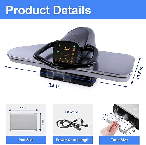 Miniatura 4 de Prensa de plancha de vapor grande de 34 pulgadas con pantalla táctil LED, prensa de vapor de 1800 W con 5 ajustes de tela, conversión de idioma e