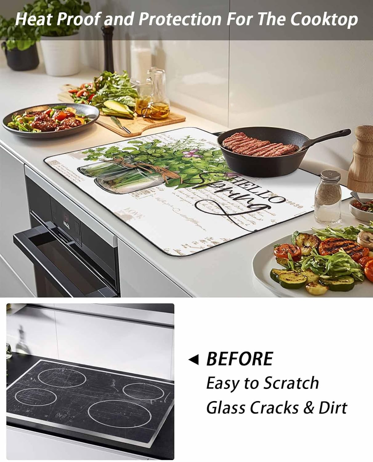 Stove Cover for Electric Stove 36x21 Inch Butterfly Leaves Branch Stove Top Cover Plant Jar Nature Glass Cooktop Covers Anti-Slip & Heat Resistant Countertop Protector Home Kitchen Decor