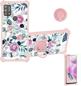 Case Compatible for Coolpad C202 C203 4g Phone Case Cover [with 1* Tempered Glass Screen Protector][Hard PC + Soft Silicone][Ring Support] [Colorful Reflect Light] IMDF-HUA3