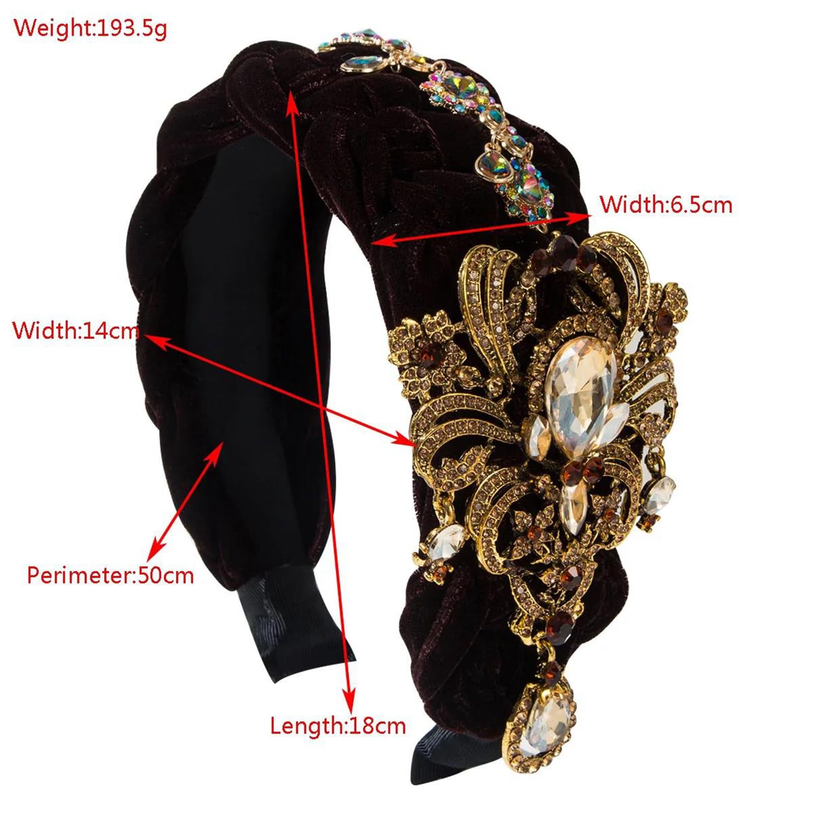 Fascia per capelli da donna retrò con strass, realizzata a mano, in stile retrò, bianca, verde e rossa.,Rosso,Taglia unica
