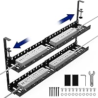Vista 2 de 31Inch Extendable Under Desk Cable Management Tray, Metal Cable Management Tray Under Desk Cord Management with Clamp, Extendable Power Strip Cord