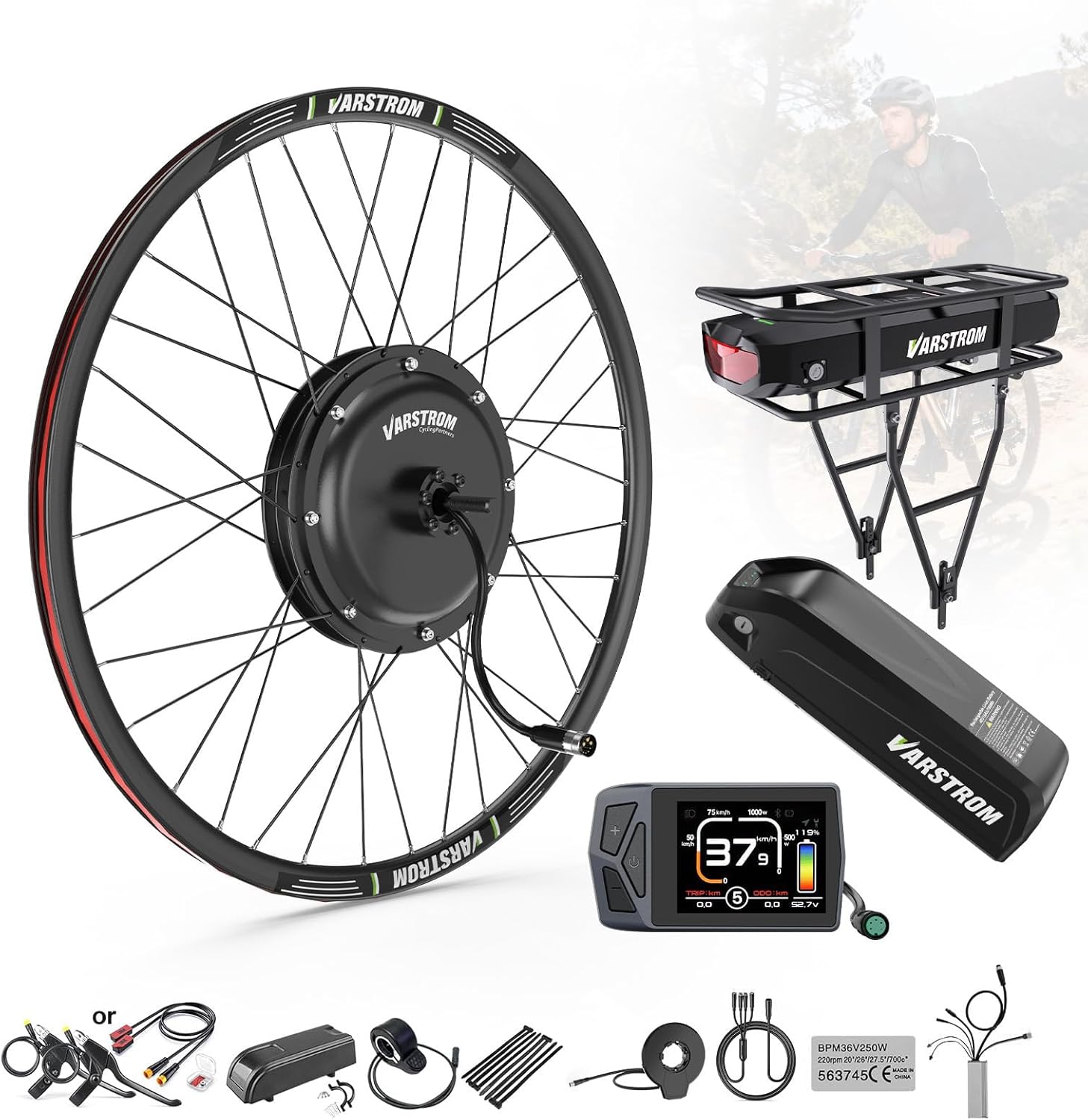 1000W/1500W Ebike Conversion Kit – 48V Front/Rear Wheel Hub Motor Kit for 26"/27.5"/700C Electric Bike, Disc-Brake, Optional Battery & LCD Display for Mountain City Road Bike