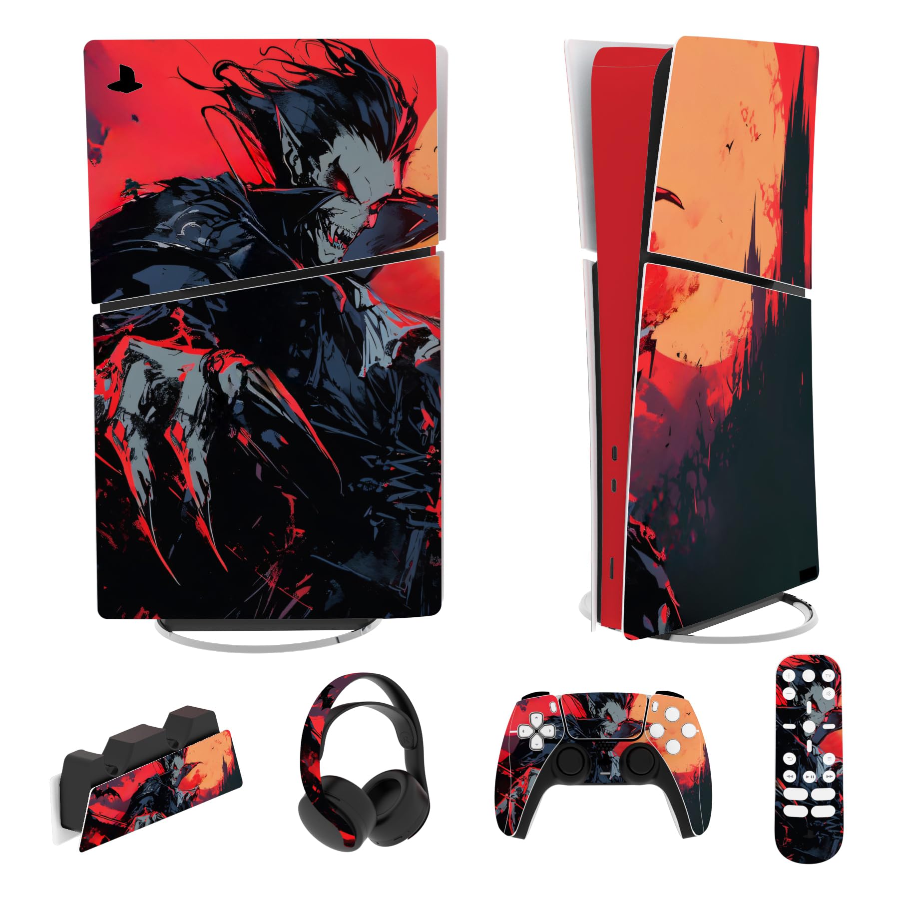 playvital Full Set Skin Sticker for ps5 Slim Console Digital Edition (The New Smaller Design), Vinyl Skin Decal Cover for ps5 Controller & Headset & Charging Station & Media Remote - The Great Wave — view 25