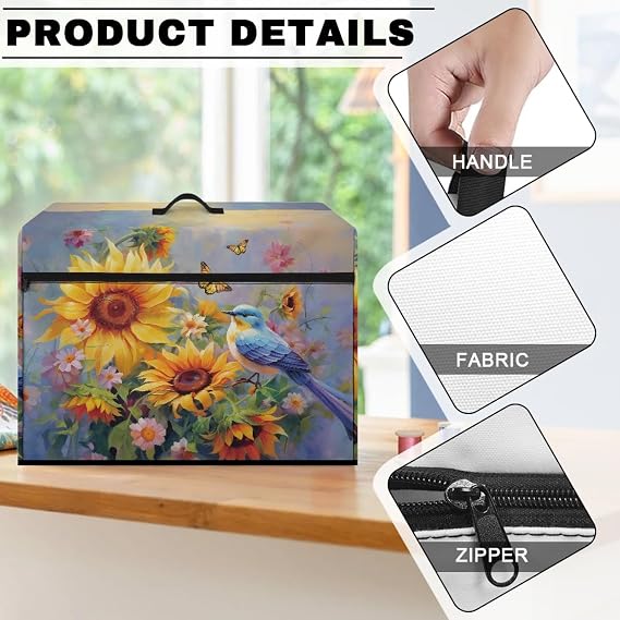 Sewing Machine Cover Large Fully Padded Interior Bird and Sunflower Butterfly Dust Cover with Pockets Store Measure Foot Controller Manuals