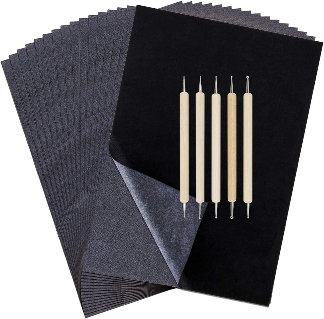 200 Sheets Transfer Tracing Paper Carbon Graphite Paper and 5 Pcs Embossing Styluses Stylus Dotting Tools, Metal, Glass, Carving, DIY Wood Burning Transfer Craft