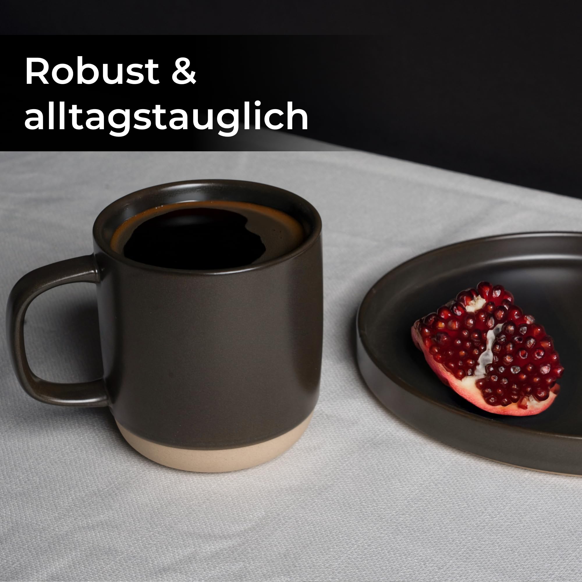 MIAMIO – Kaffeetassen Set 4er / Kaffee Becher Keramik (500 ml) für Kaffee, Cappuccino, Latte Macchiato, Tee, Espresso/Spülmaschinen- und mikrowellengeeignet – Sierra Kollektion (Dunkel, Becher (4x))