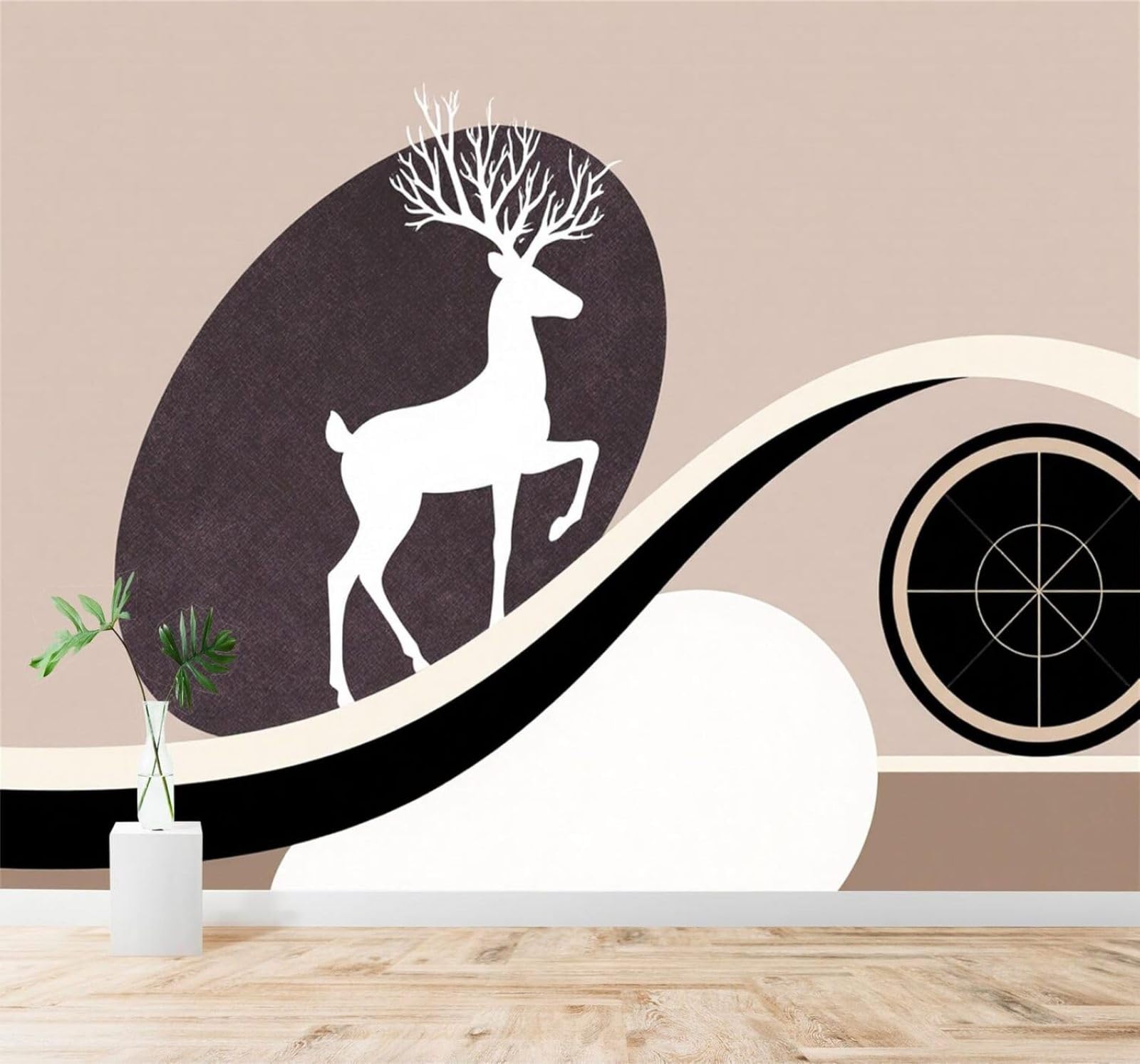 XLMING Abstract Minimalist White Deer Geometric Shapes Art 3D Wallpaper Silky Texture Home Study Office Grey Dining Room Sofa Bedroom Living Room TV Backdrop-200cm×140cm