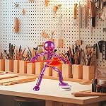 Transparent Posable Stickman Action Figure, 5.5" Assemble-Your-Own Model with Movable Joints & Armament Pack, Stop Motion Collectable for Display, Collectors Gift Desk Decor (Orange)