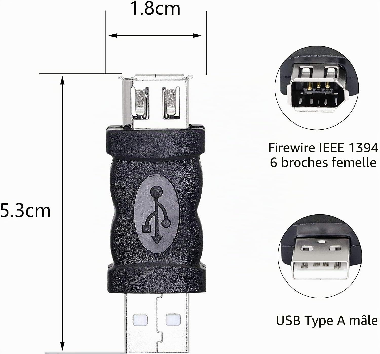 Firewire IEEE 1394 Adaptateur convertisseur 6P femelle vers USB mâle