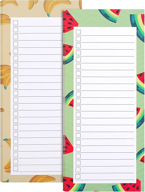 2 Pack Magnetic Shopping List Pad for Fridge, 100 Tear Off Sheets Magnet Notepad Grocery List, Fruit Design Magnetic Grocery List Pad for Fridge, Magnet Back Shopping Lists (Watermelon + Banana)