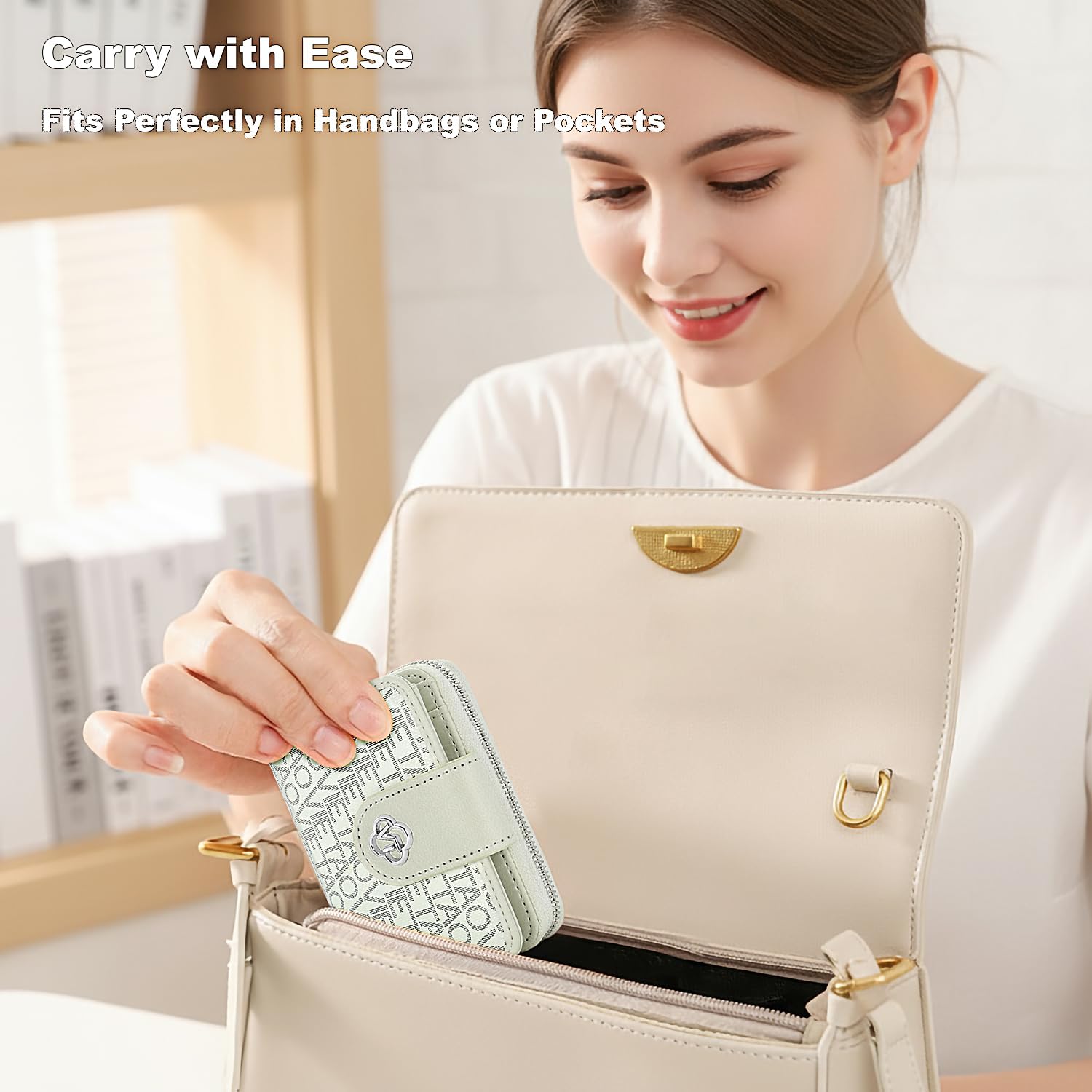 VEWWA Credit Card Wallets for Women, Leather Cardholder with Zipper Around, Small Rfid Ladies Wallet, Accordion Compact Bifold Purse for Travel, 19 Card Slots, ID Window, Cash Organizer - White - Image 6