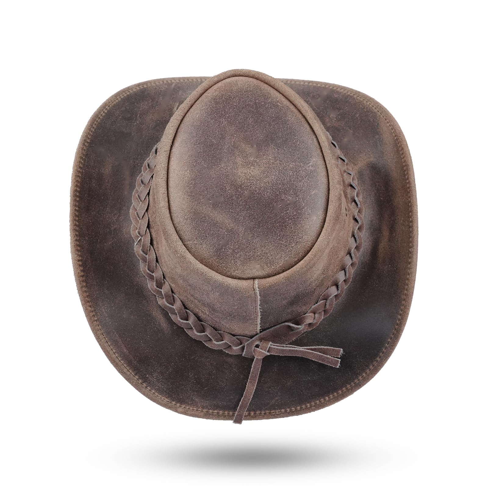 Leatherick Chapeau Cowboy pour Hommes - Chapeaux Outback en Cuir de Cheval Fou de Style Western Aussie avec Sangle de Menton