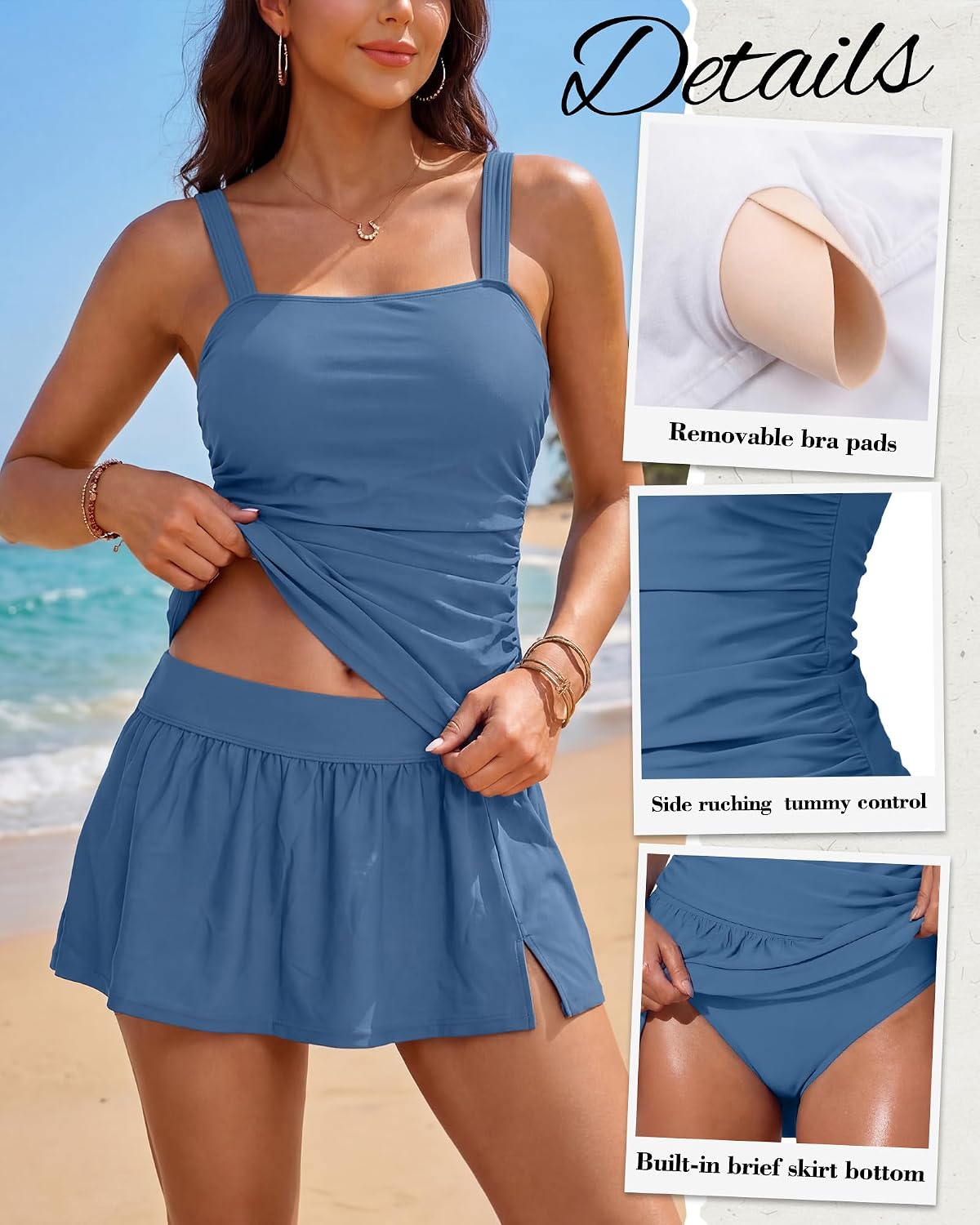 Women Tankini Swimsuits with Skirt 2026 2 Piece Tummy Control Bathing Suits Ruched Swimwears Modest Swim Skirt Sets