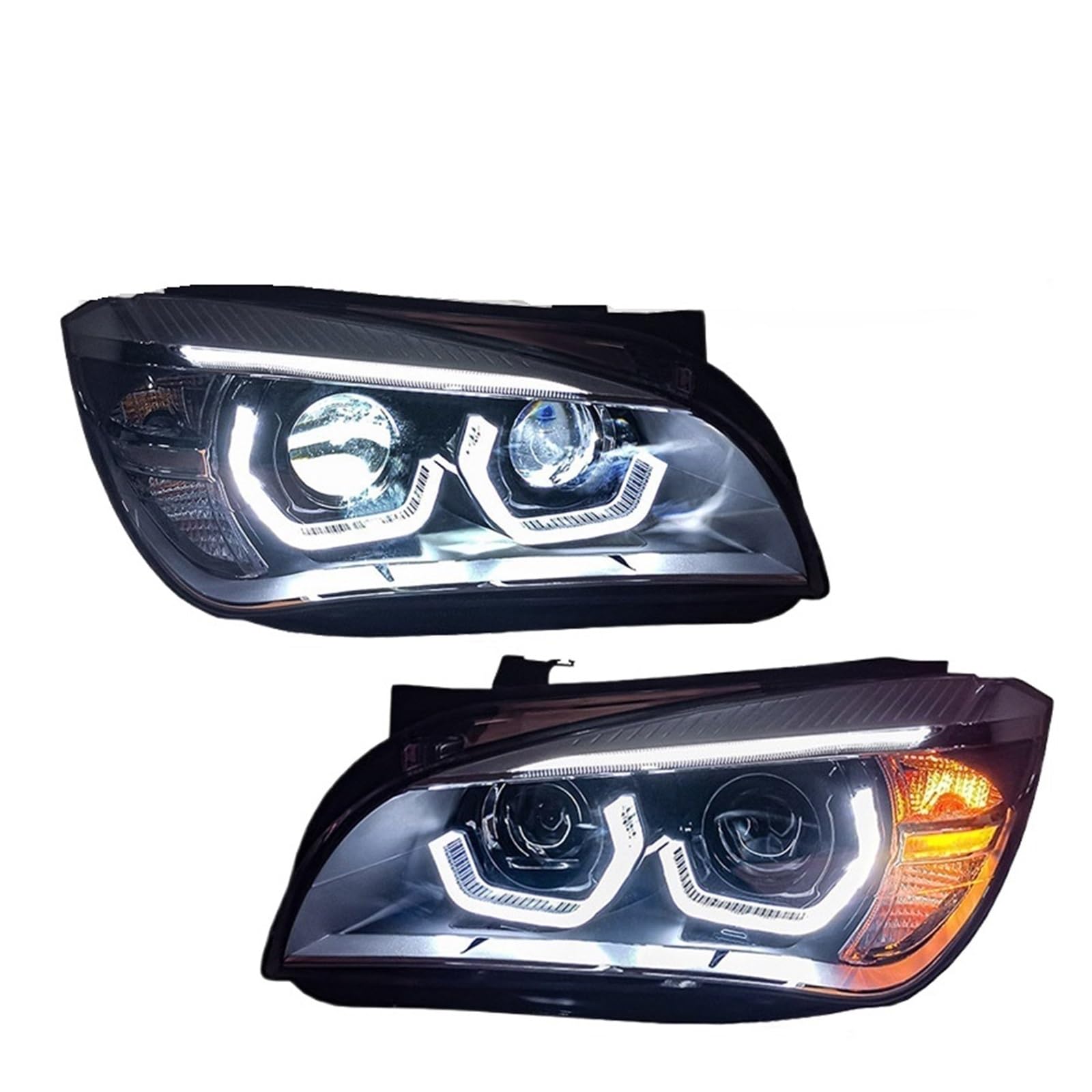Coppia di fari auto compatibili con BMW X1 E84 2011-2015, accessori DRL ambra, indicatori di direzione, fari Plug and Play(With LED Bulbs)