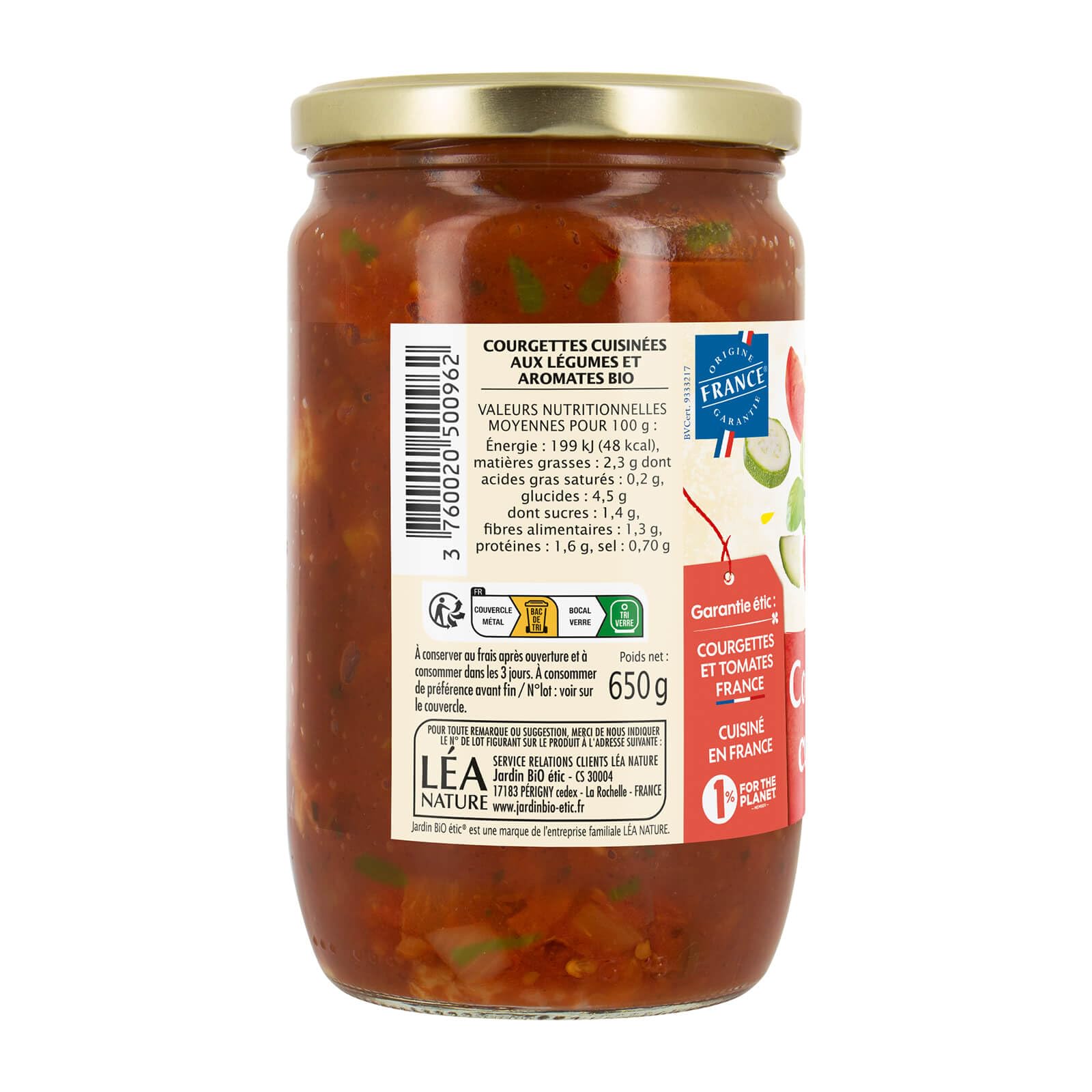 Jardin BiO étic Courgettes cuisinées 650g