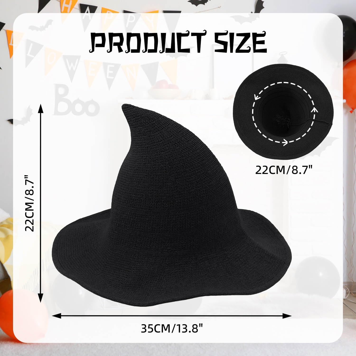 YouNuo Witch Hat for Women, Classic Halloween Knitted Wool Wizard Hat,Wide Brim Pointed Witches Cap for Party Cosplay Costume
