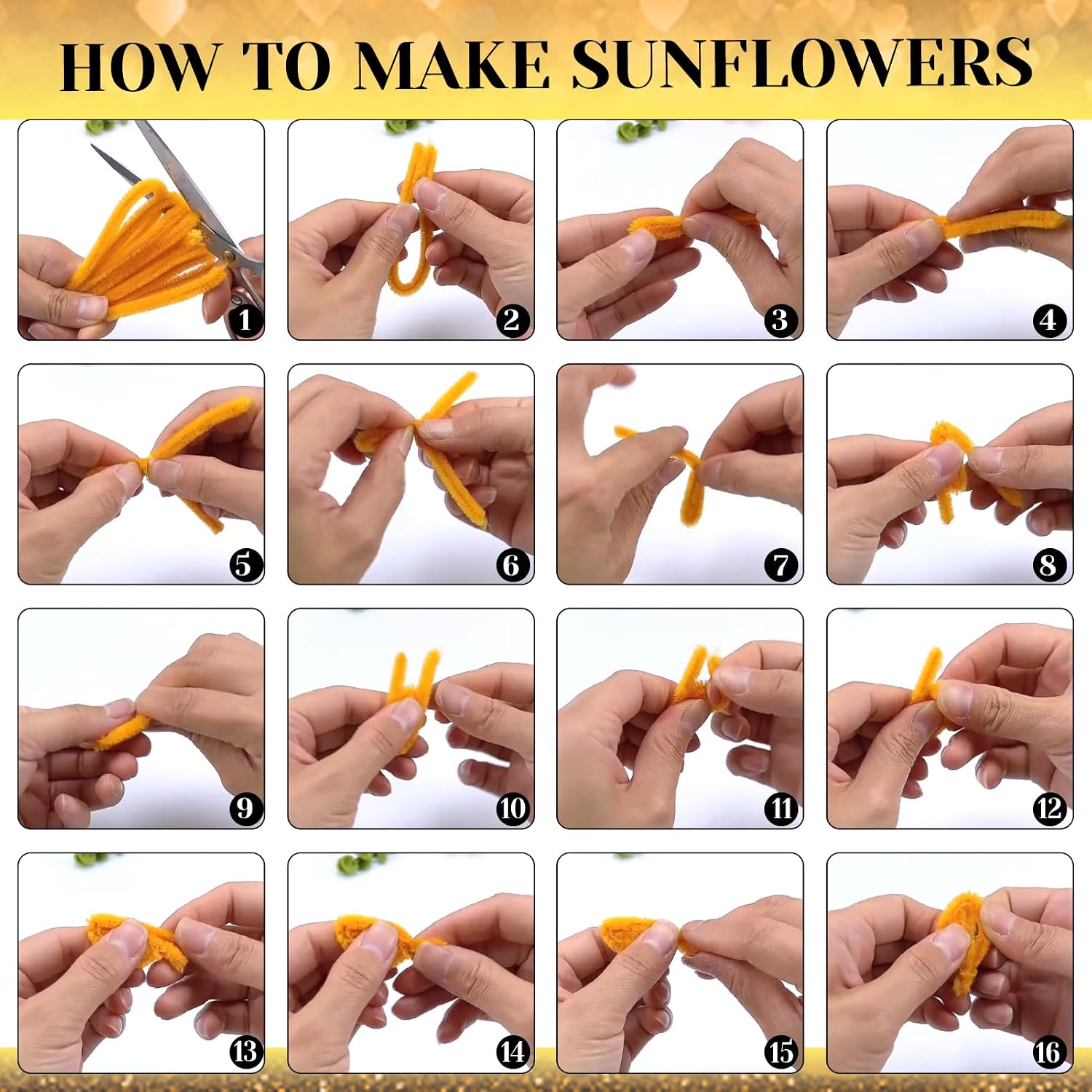 TOAOB 200pcs Pipe Cleaners Craft DIY Sunflowers Bouquets Making Kit Chenille Stems Artificial Flowers Craft Kit for DIY Art and Crafts Home Decorations Yellow Brown Dark Green