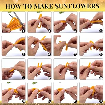 TOAOB 200pcs Pipe Cleaners Sunflowers Bouquets Yellow Brown Dark Green Kit | Craft DIY Chenille Stems Artificial Flowers Craft Kit for DIY Art and Crafts Home Decorations