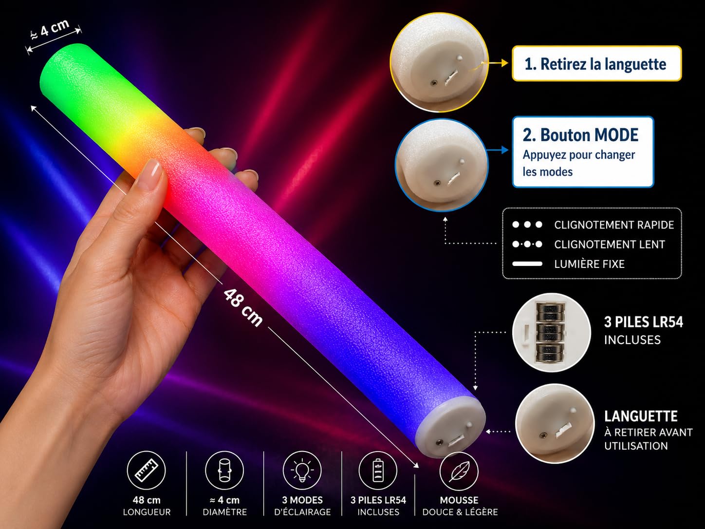 Zenda Club - Juego de 30 varillas luminosas y fluorescentes, para fiestas de cumpleaños de niños y pascua (75)