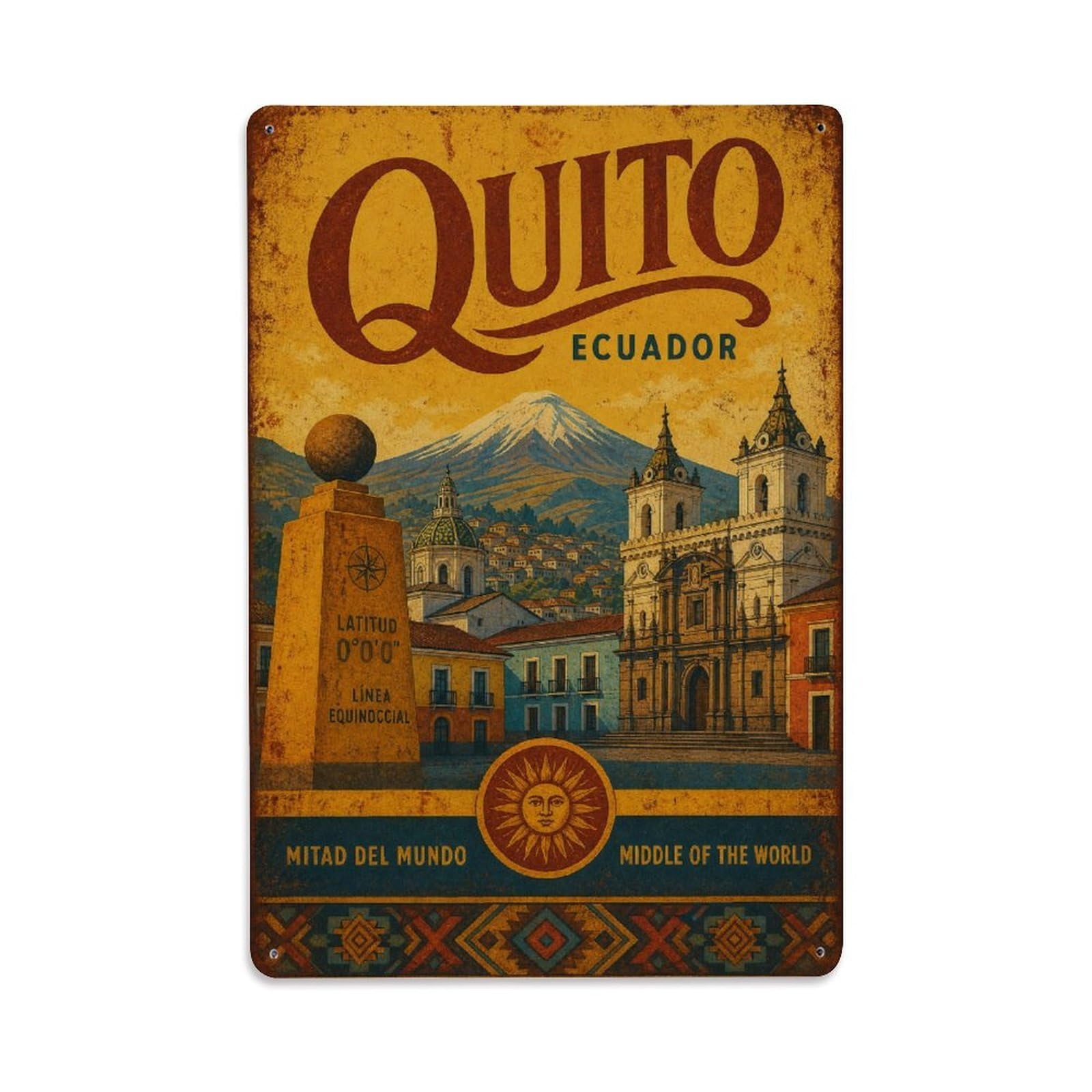 Gead 8X12inch Style Travel Vintage Ecuador Quito Metal Tin Sign