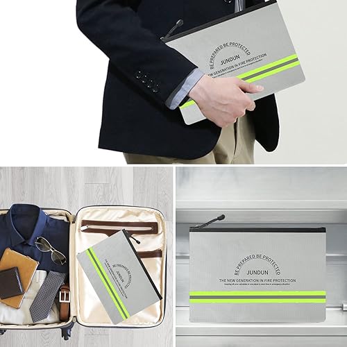 Miniatura 7 de JUNDUN Bolsa de dinero ignífuga, 10.6 x 6.7 pulgadas, impermeable e ignífuga con cierre de cremallera, bolsa de almacenamiento segura ignífuga para