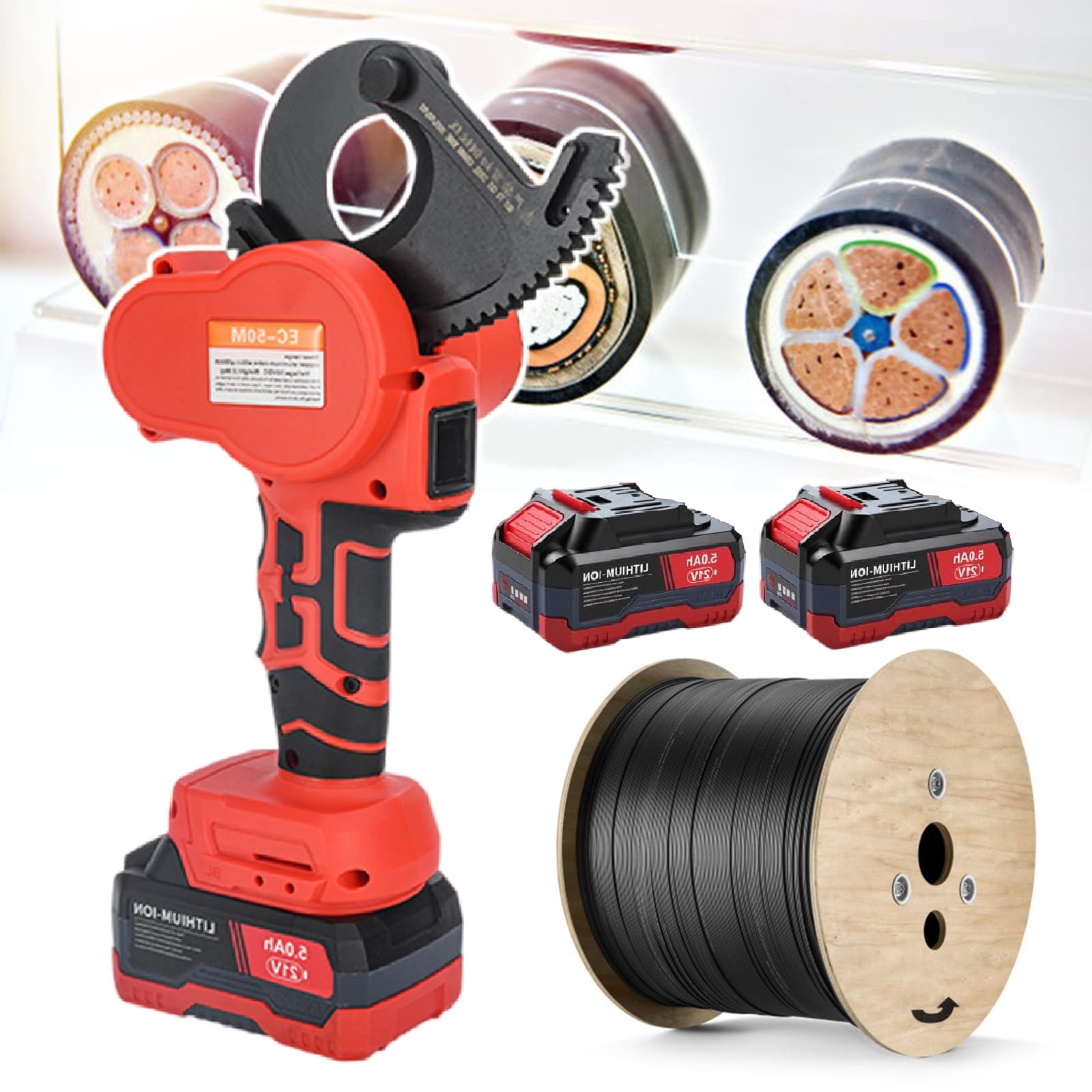 TIANQIHAO Rechargeable Cable Cutter With Led Digital Display, Hydraulic Cable Cutter, Electric Ratchet Cable Cutter, Cable Cutting Tool, Wire Cutting Tool For Armored Cu/Al Cable,50M