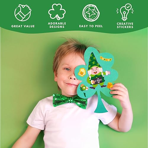 Miniatura 2 de 36 hojas de calcomanías del día de San Patricio para niños, el duende y el trébol hacen una cara, suministros de fiesta del día de San Patricio,