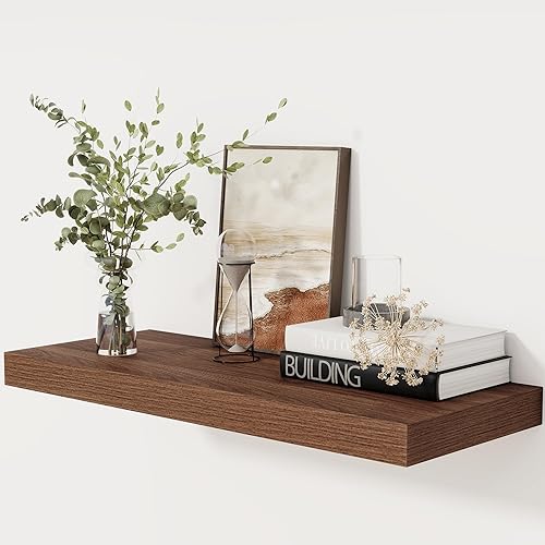 Miniatura 20 de Estantes flotantes de color blanco profundo de 12 pulgadas, estante flotante de 16 x 12 pulgadas para libros, estantes de pared profundos de madera