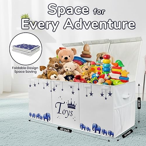 Miniatura 2 de Caja de juguetes extra grande para niños, organizador de almacenamiento de juguetes para sala de estar con tapas, 40 x 14 x 16 pulgadas, plegable