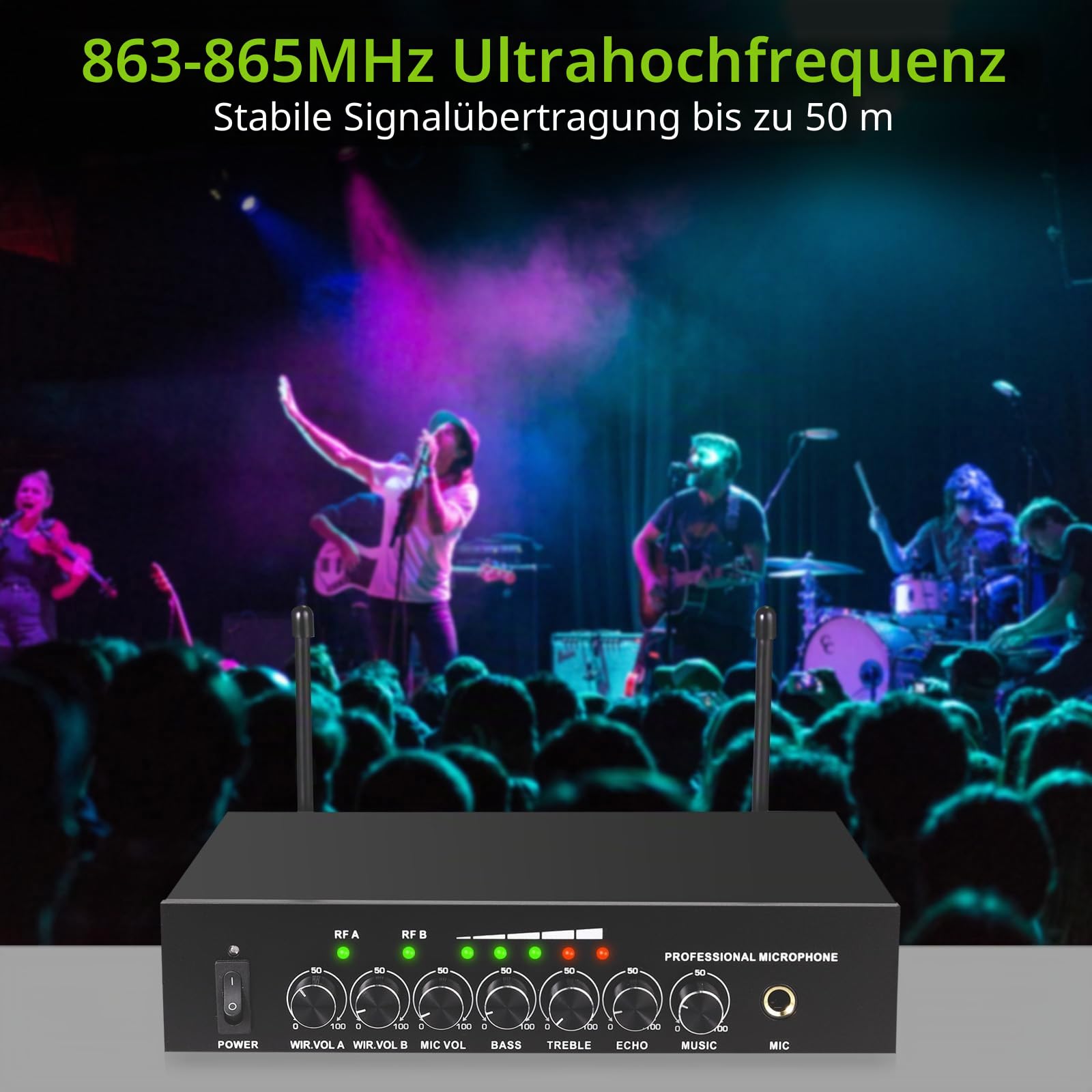 LiNKFOR UHF Drahtloses Mikrofon Karaoke-Mikrofon Drahtlos Bluetooth 4.2 UHF Drahtloses Mikrofon Handmikrofonsystem Duales kabelloses Mikrofonsystem mit 6,35mm/Cinch für Hochzeitsfeier DJ Kirche