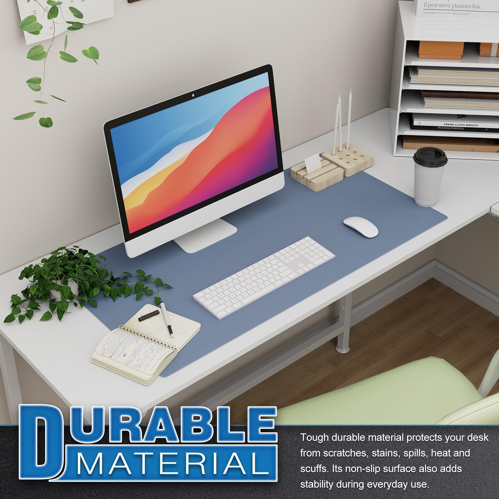 K KNODEL Tappetino per Mouse, Tappetino Impermeabile per Scrivania, Tappetino di Scrivania in Pelle per Tastiera e Mouse, Protettore per Tappetino di Scrivania per Ufficio (Blu Lago, 80 x 40 cm)