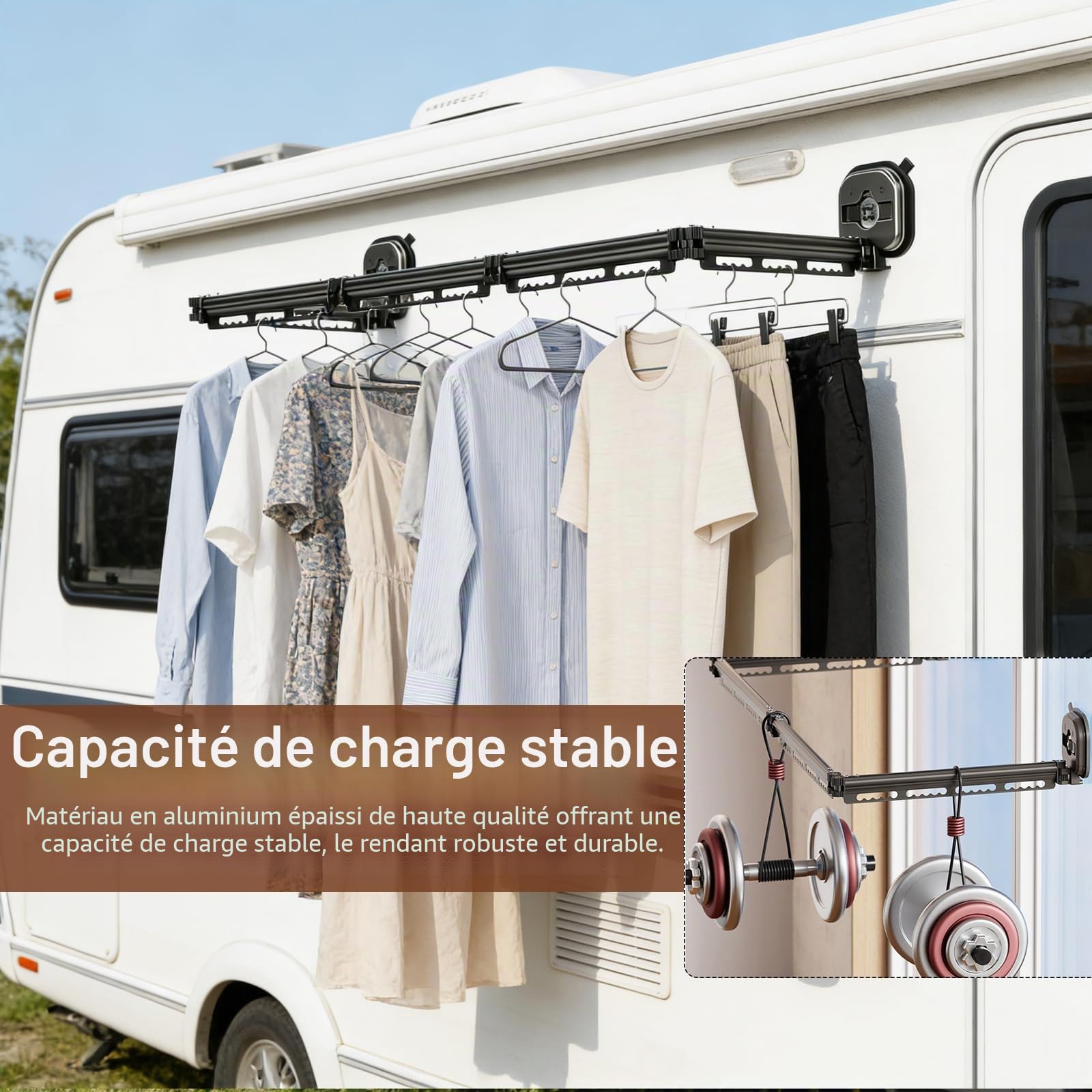Étendoir À Linge Mural À Ventouses, Étendoir Pliable Avec Doubles Ventouses Pour Camping Car Et Caravane Porte Vêtements Sans Perçage Gain De Place Pour Salle De Bain Balcon Intérieur Extérieur