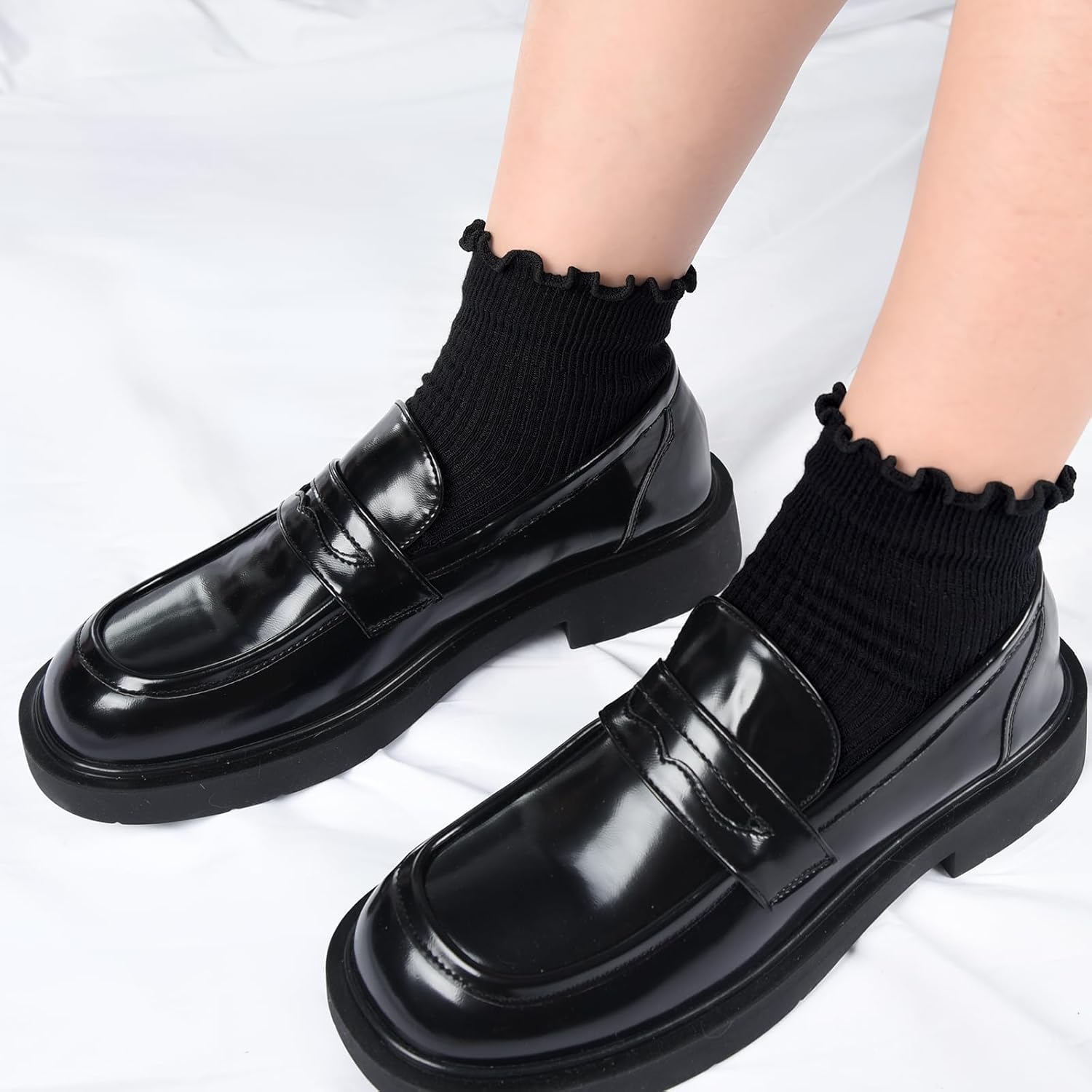 6 Pairs Ruffle Socks,White Frilly Ankle Socks,Soft Socks With Ruffles for Women - Image 5