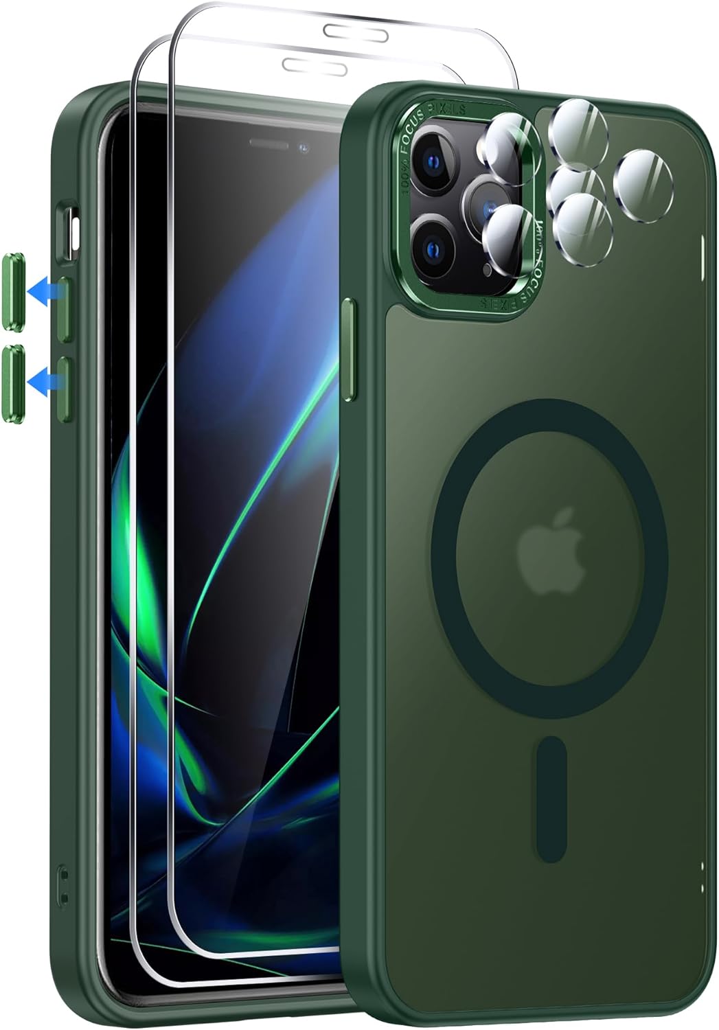 leyi for iphone-11-pro-max cases: [2x screen protector + 2x camera lens protector] [magsafe compatible] military-grade protection shockproof anti-yellow skin-friendly case for iphone 11 pro max, green green iphone 11 pro max 6.5''