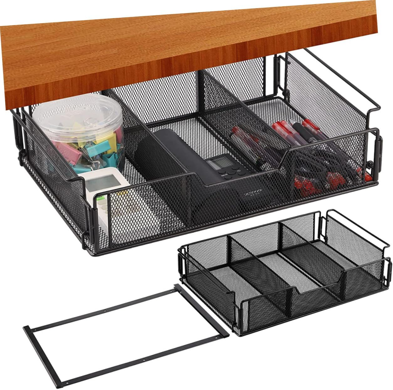 14.37 x 9.25 x 3.23in Black Metal Mesh Drawer Storage Box Organize Your Office
