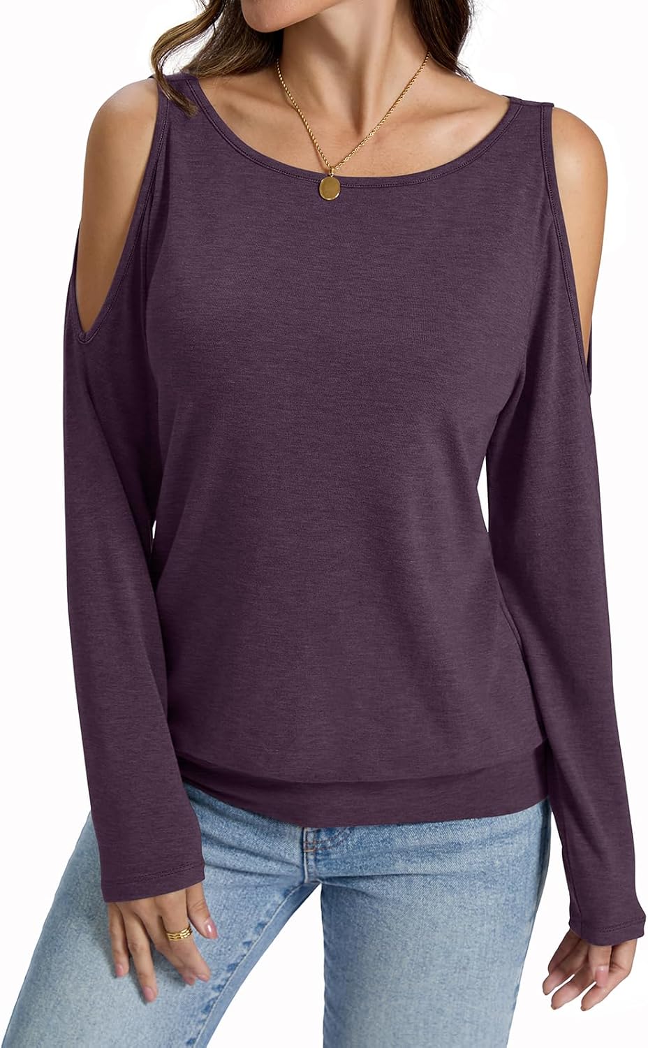 Womens Cold Shoulder Tops Banded Bottom Long Sleeve Shirts Boat Neck Fall Sexy Casual Outfits 2026 - Image 3