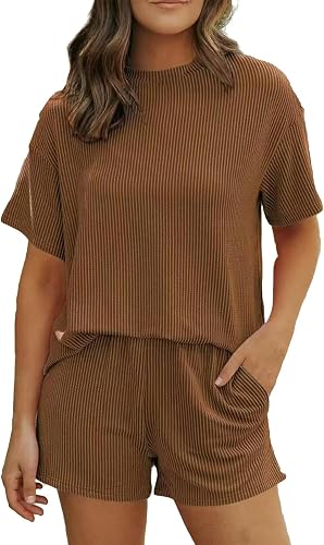 SamLng Two Piece Sets For Women Matching Clothing Shorts 2 Outfits Women'S Ribbe