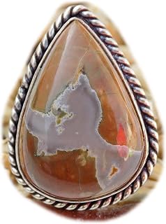 Rhyolit cabochon ring, silverpläterad ring, handgjord ring, damsmycken, ädelsten ring (storlek 7 USA) BRS-11746