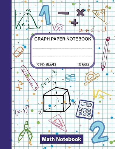 Math Notebook 12 Inch Squares Graph paper composition notebook, 2 squares per inch, Lined Graph Paper Extra large 8.5X 11 Inch 110 pages.