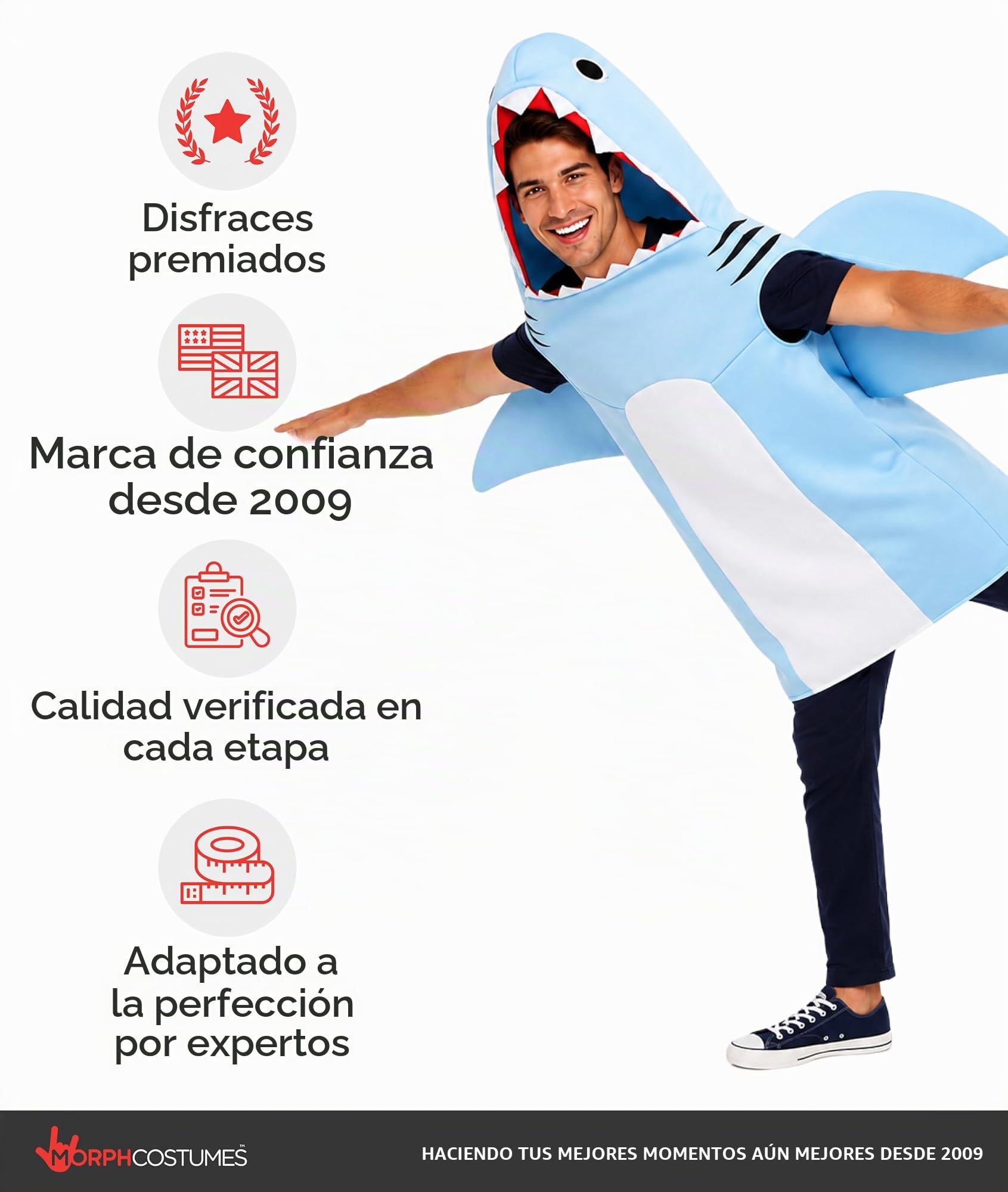 Fun Shack Disfraz Tiburon Hombre, Mono Halloween Hombre | Mono de Tiburón Azul, Capucha Integrada, Diseño de Cuerpo Entero, Perfecto para Halloween, Ideal para Cosplay