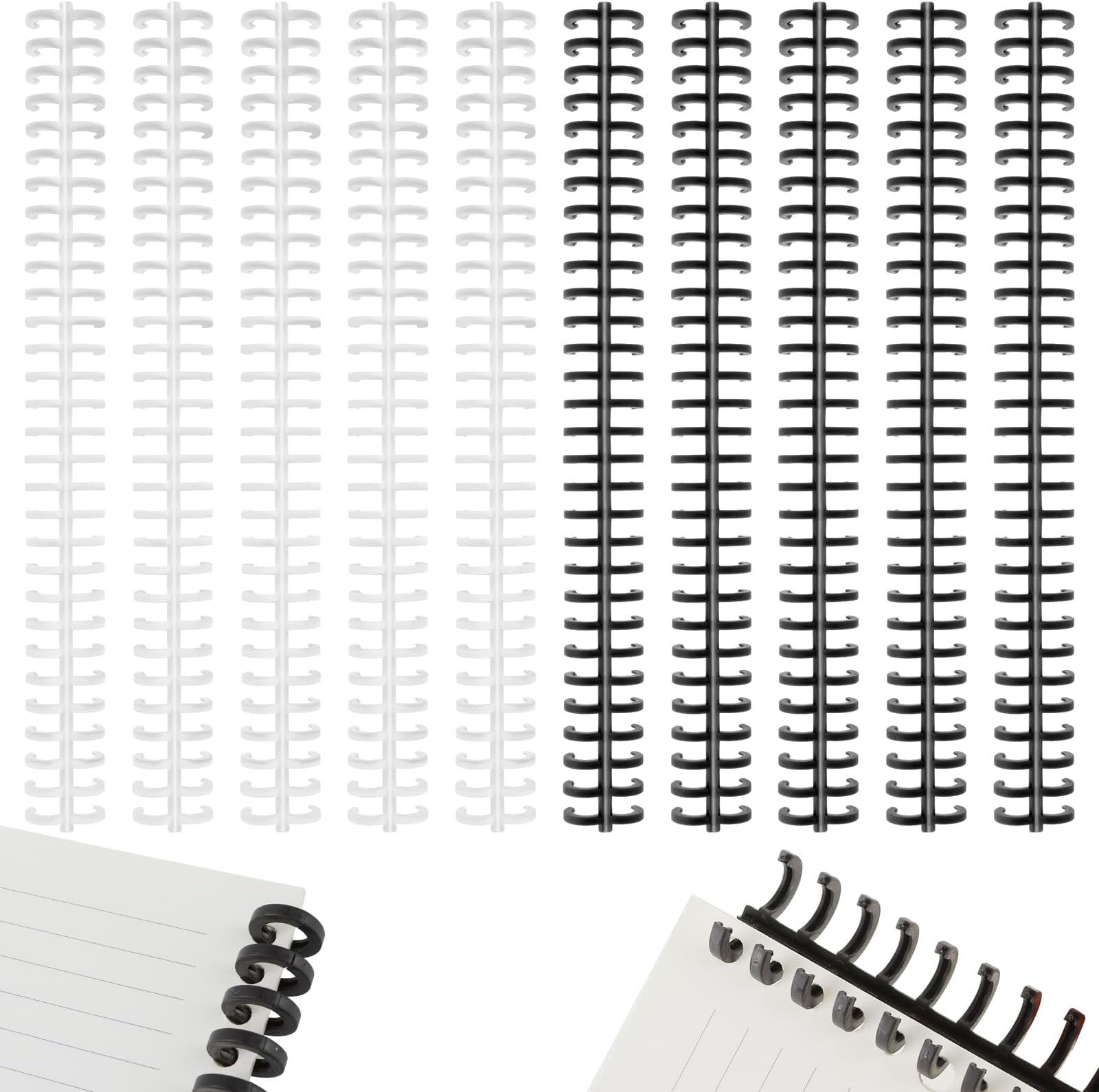 Prasacco 10 Pcs Binding Combs 30 Rings Comb Binding Spines Coil Binding Machine Plastic Spiral Book Binder for Teacher Student Document Notebook File Making, Black White, 3/8 Inch