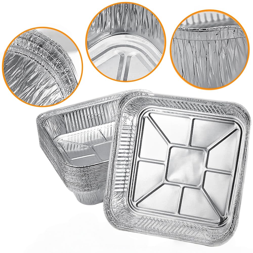 40 PCS Vaschette Alluminio Adatto al Forno per friggitrice ad Aria, 20 x 20 x 4 CM Teglie da Forno,Vassoi per Arrosti USA e Getta Forno Congelatore Sicuro Cottura Cottura alla Griglia Pentole