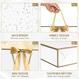 JMANNI Gift Bag, Medium Gift Bags with Tissue Paper, 2Pcs Gift Bags Medium Size with Handle and Bow Ribbon for Any Birthday, Weddings, Mothers Day & Special Occasion 11\'\'x7.87\'\'x4\'\' (Golden-White)